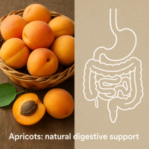 Fresh apricots in a basket with digestive system illustration