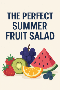 A vibrant summer fruit salad featuring strawberries, kiwi, grapes, pineapple, and blueberries, arranged in a glass bowl.