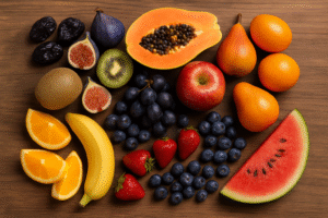 Fresh colorful fruits that support digestion and relieve constipation