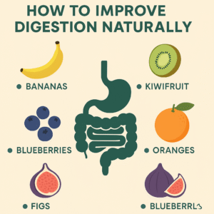 A variety of fresh digestion-supporting fruits on a clean wooden table.
