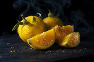 Fresh starfruit slices showing the star-shaped cross-section, emphasizing digestive health benefits.